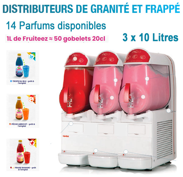 LOCATION DISTRIBUTEURS DE GRANITÉ ET FRAPPÉ
A COMMANDE MÉCANIQUE - 3x10L