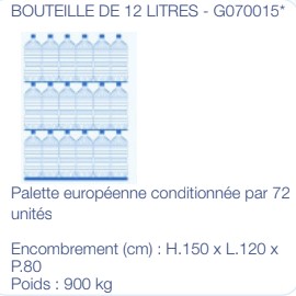 PALETTE DE 72 BONBONNES JETABLES 12L EAU DE SOURCE